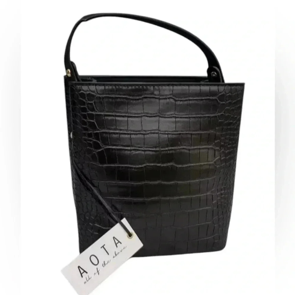 NEW! Curateur Aota Elena (All of the Above by Rachel Zoe) bucket bag black croc - Picture 5 of 12